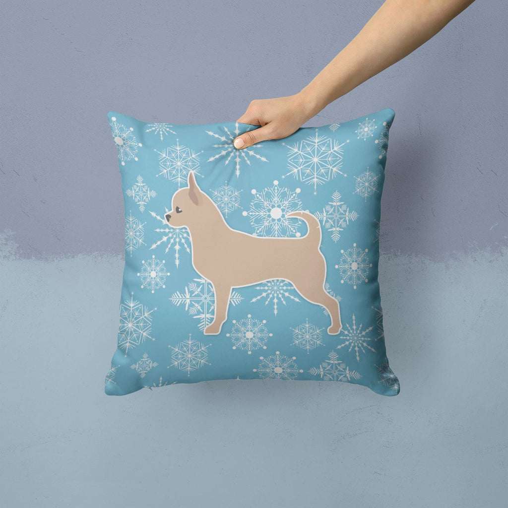 Winter Snowflake Chihuahua Decorative Throw Pillow 14x14 Indoor Outdoor Accent Cushion, Fabric Cover with Insert for Sofa, Bed, Porch & Living Room