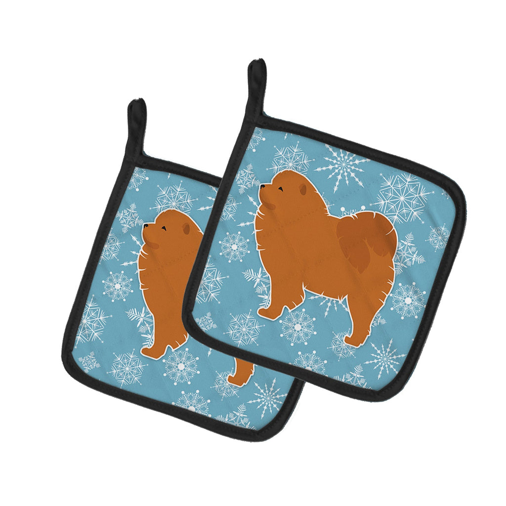 Winter Snowflake Chow Chow Pot Holder Set of 2 Heat Resistant Quilted Hot Pads 7.5 x 7.5 Inch, Insulated Kitchen Trivets for Cooking & Baking