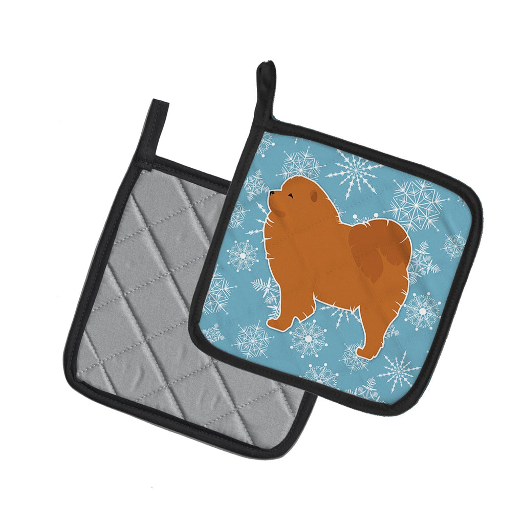 Winter Snowflake Chow Chow Pot Holder Set of 2 Heat Resistant Quilted Hot Pads 7.5 x 7.5 Inch, Insulated Kitchen Trivets for Cooking & Baking