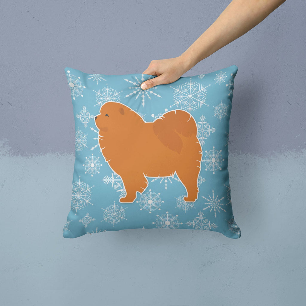 Winter Snowflake Chow Chow Decorative Throw Pillow 14x14 Indoor Outdoor Accent Cushion, Fabric Cover with Insert for Sofa, Bed, Porch & Living Room