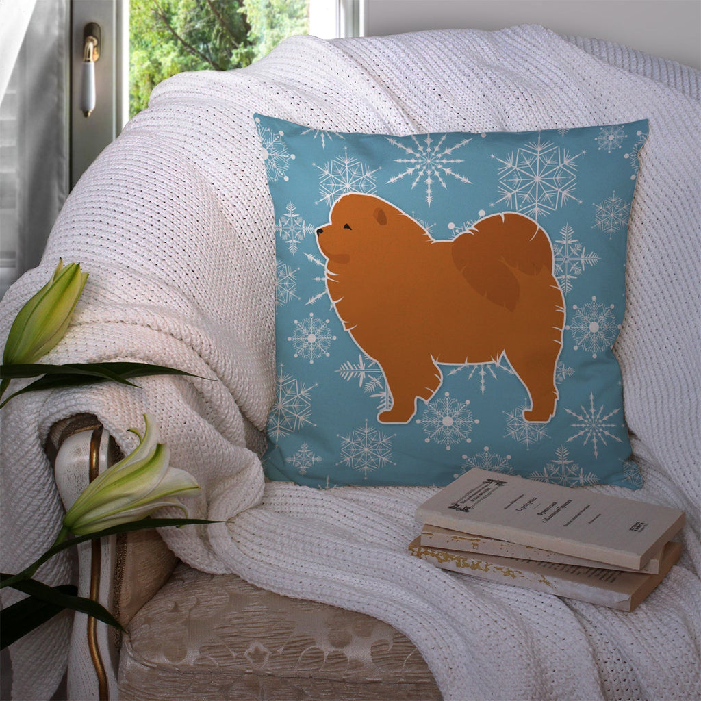Winter Snowflake Chow Chow Decorative Throw Pillow 14x14 Indoor Outdoor Accent Cushion, Fabric Cover with Insert for Sofa, Bed, Porch & Living Room