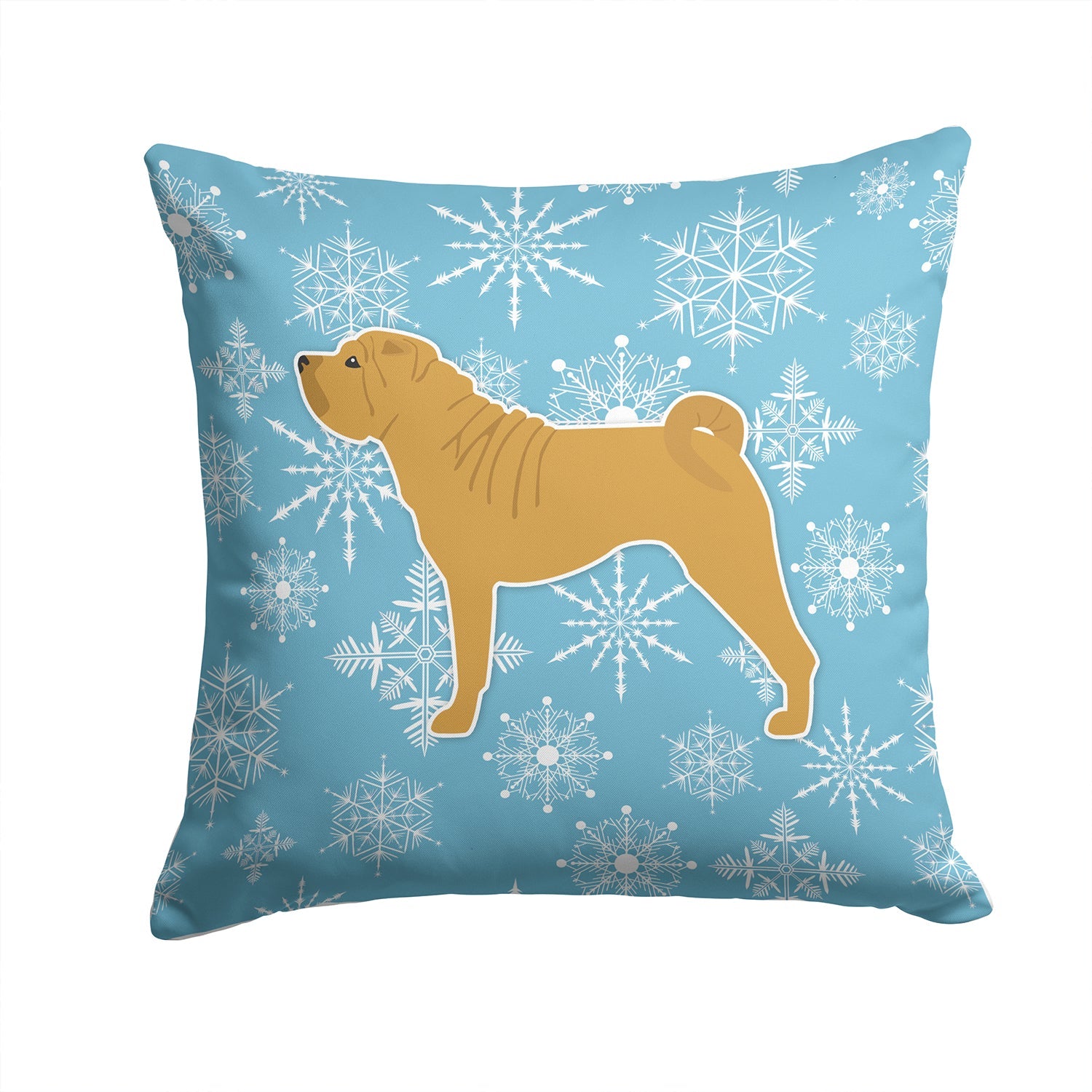 Winter Snowflake Shar Pei Merry Decorative Throw Pillow 14x14 Indoor Outdoor Accent Cushion, Fabric Cover with Insert for Sofa, Bed, Porch & Living Room