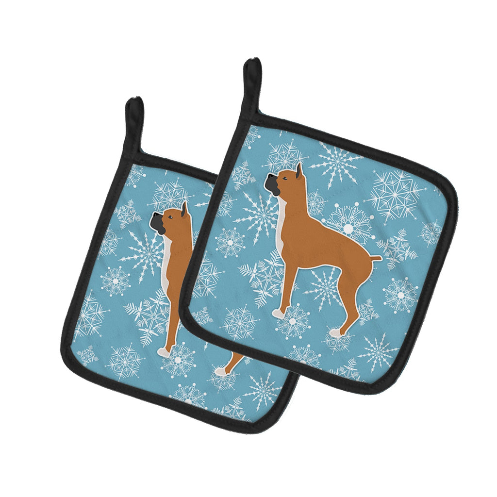 Winter Snowflake Boxer Pot Holder Set of 2 Heat Resistant Quilted Hot Pads 7.5 x 7.5 Inch, Insulated Kitchen Trivets for Cooking & Baking