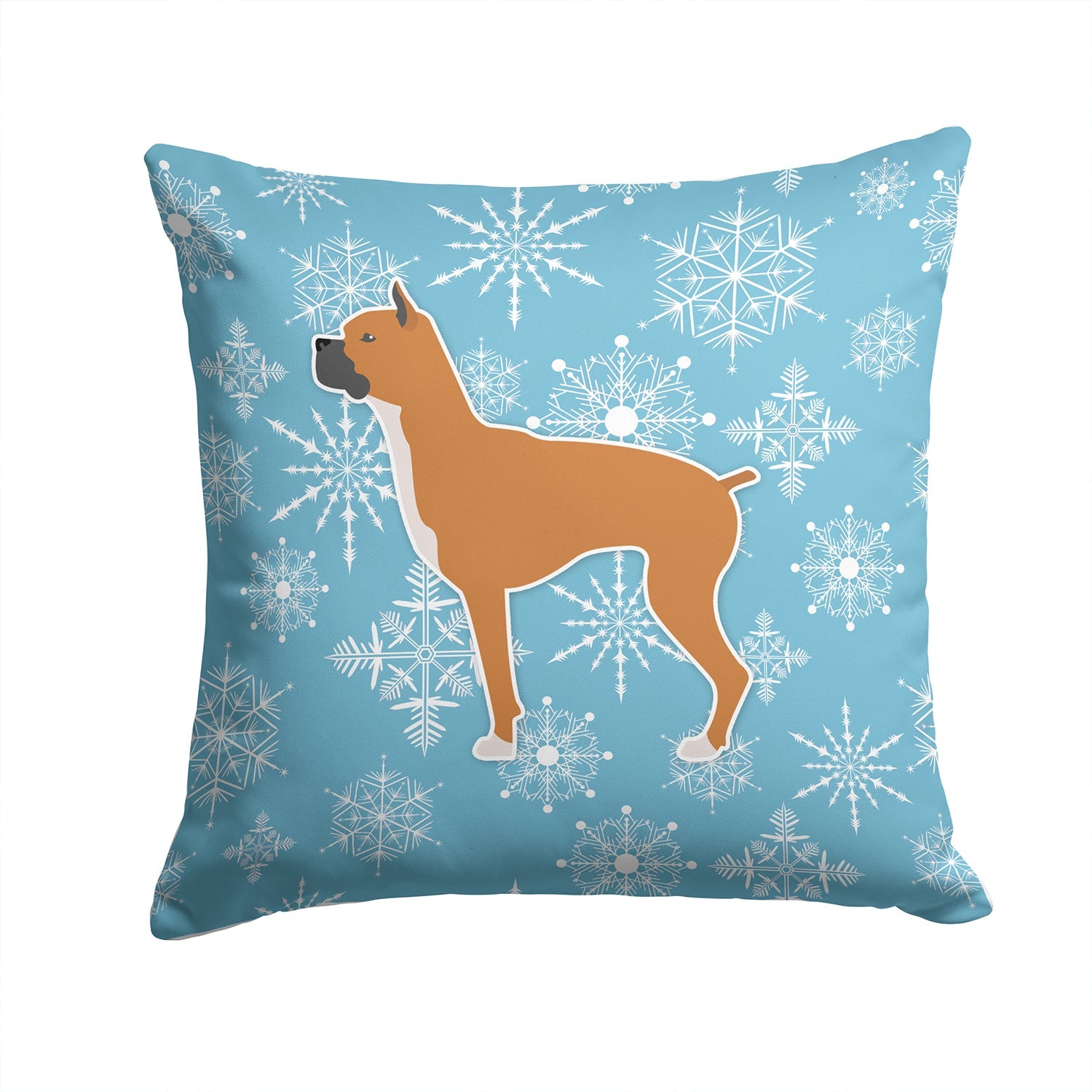 Winter Snowflake Boxer Decorative Throw Pillow 14x14 Indoor Outdoor Accent Cushion, Fabric Cover with Insert for Sofa, Bed, Porch & Living Room