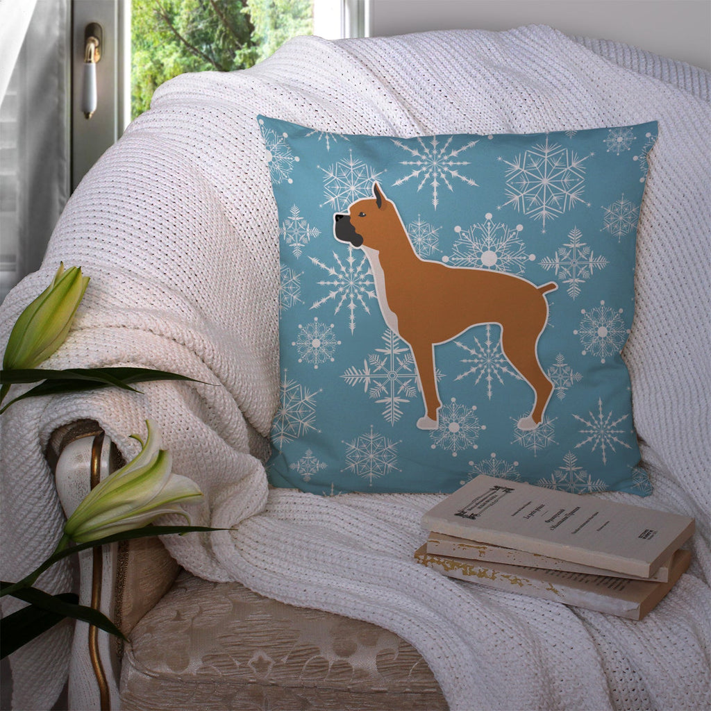 Winter Snowflake Boxer Decorative Throw Pillow 14x14 Indoor Outdoor Accent Cushion, Fabric Cover with Insert for Sofa, Bed, Porch & Living Room