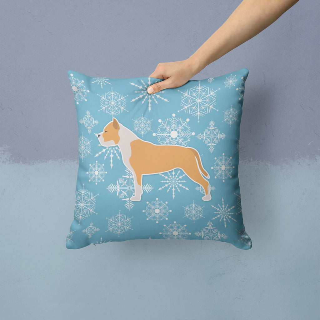 Winter Snowflake Staffordshire Bull Terrier Decorative Throw Pillow 14x14 Indoor Outdoor Accent Cushion, Fabric Cover with Insert for Sofa, Bed, Porch & Living Room