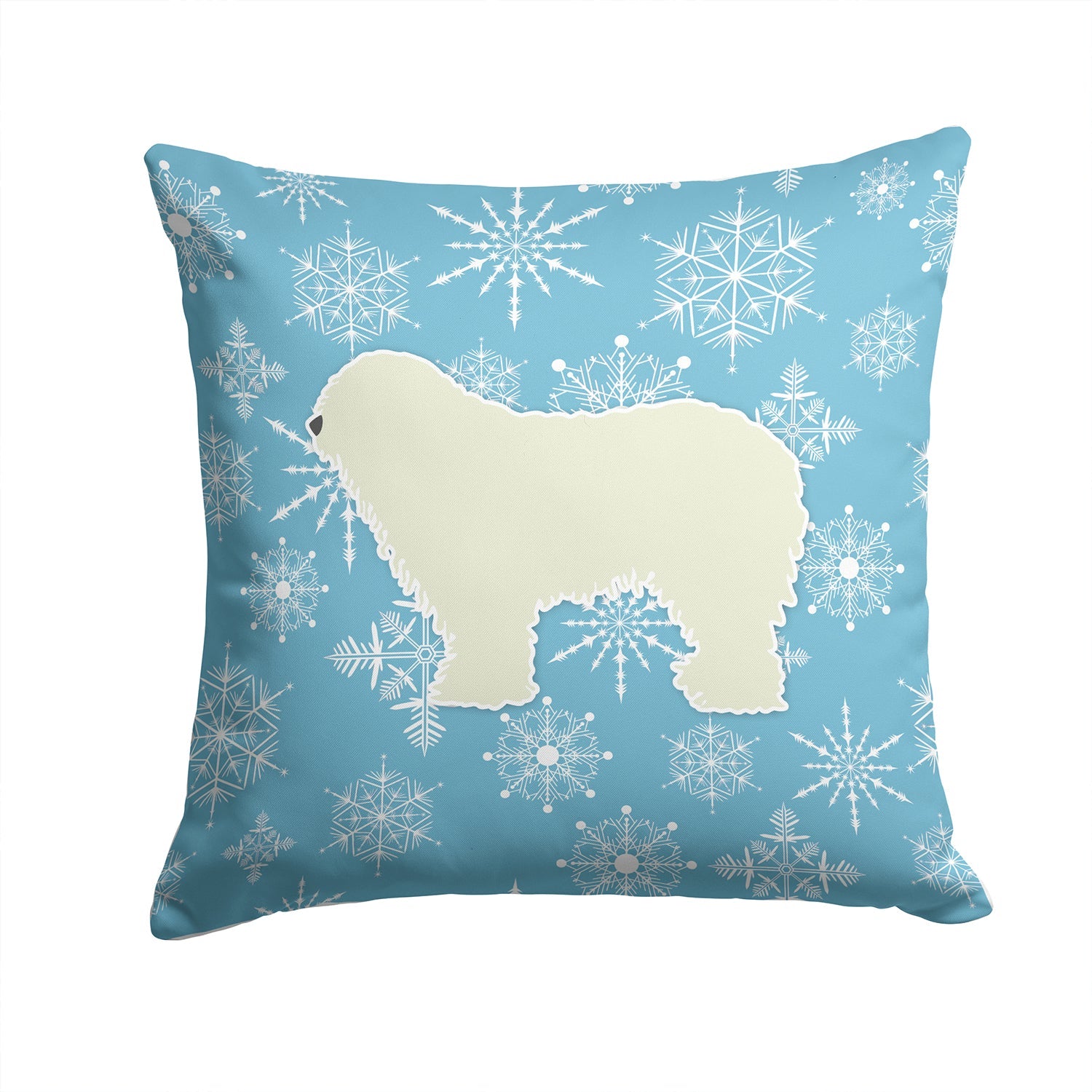 Winter Snowflake Komondor Decorative Throw Pillow 14x14 Indoor Outdoor Accent Cushion, Fabric Cover with Insert for Sofa, Bed, Porch & Living Room