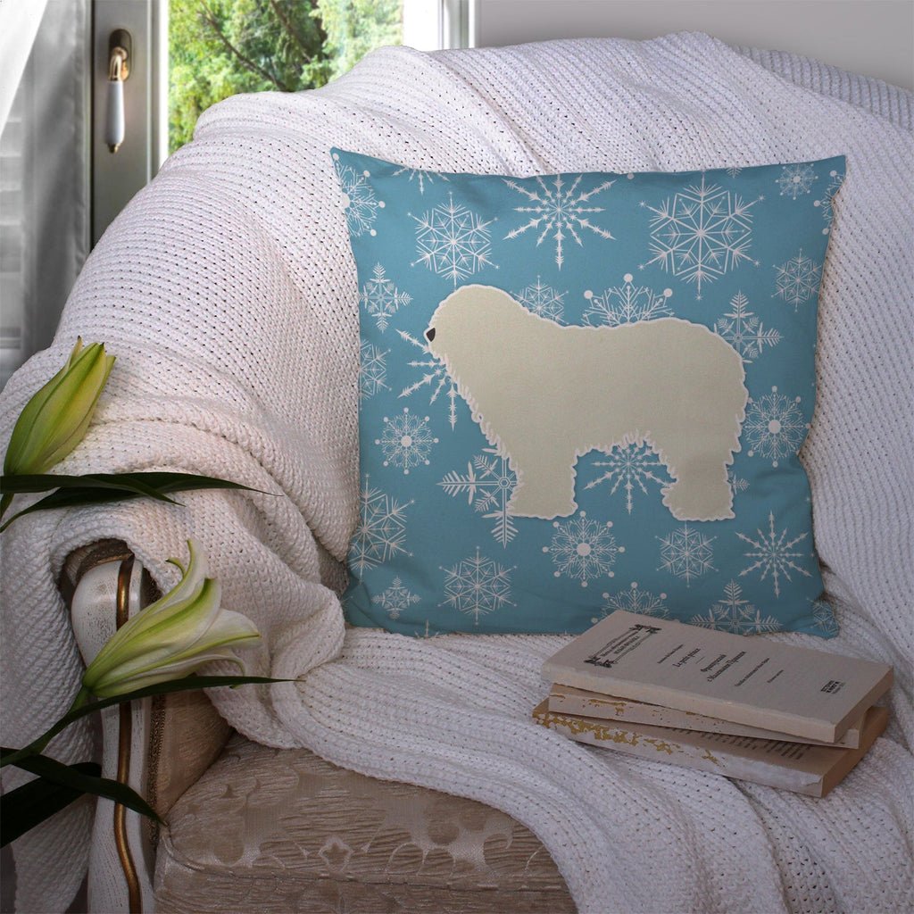 Winter Snowflake Komondor Decorative Throw Pillow 14x14 Indoor Outdoor Accent Cushion, Fabric Cover with Insert for Sofa, Bed, Porch & Living Room