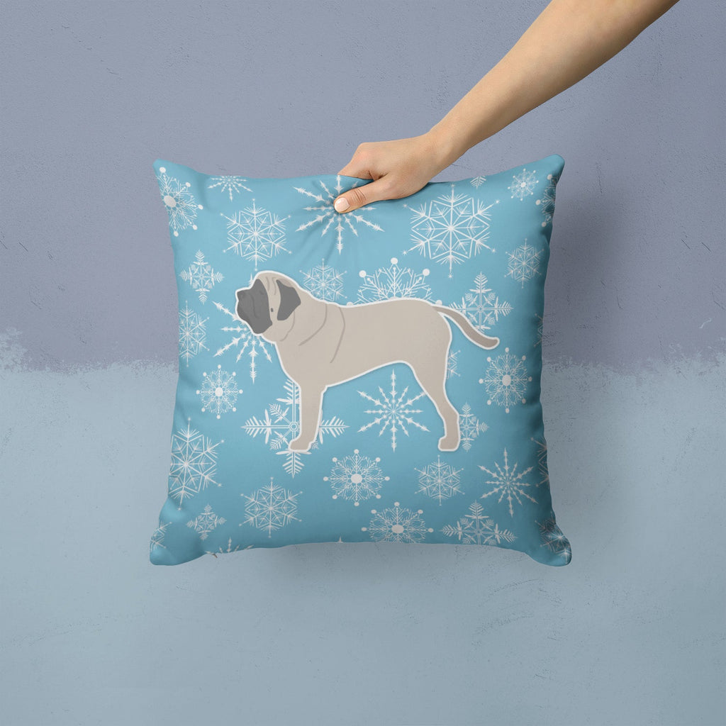 Winter Snowflake English Mastiff Decorative Throw Pillow 14x14 Indoor Outdoor Accent Cushion, Fabric Cover with Insert for Sofa, Bed, Porch & Living Room