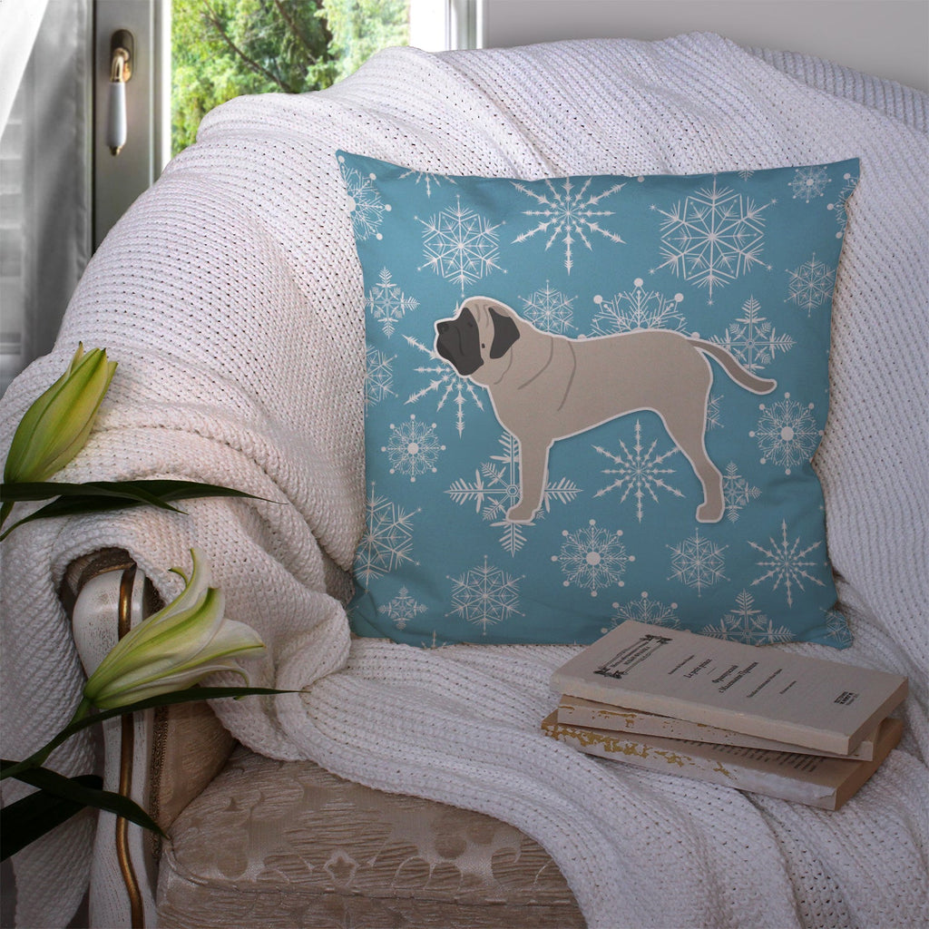 Winter Snowflake English Mastiff Decorative Throw Pillow 14x14 Indoor Outdoor Accent Cushion, Fabric Cover with Insert for Sofa, Bed, Porch & Living Room