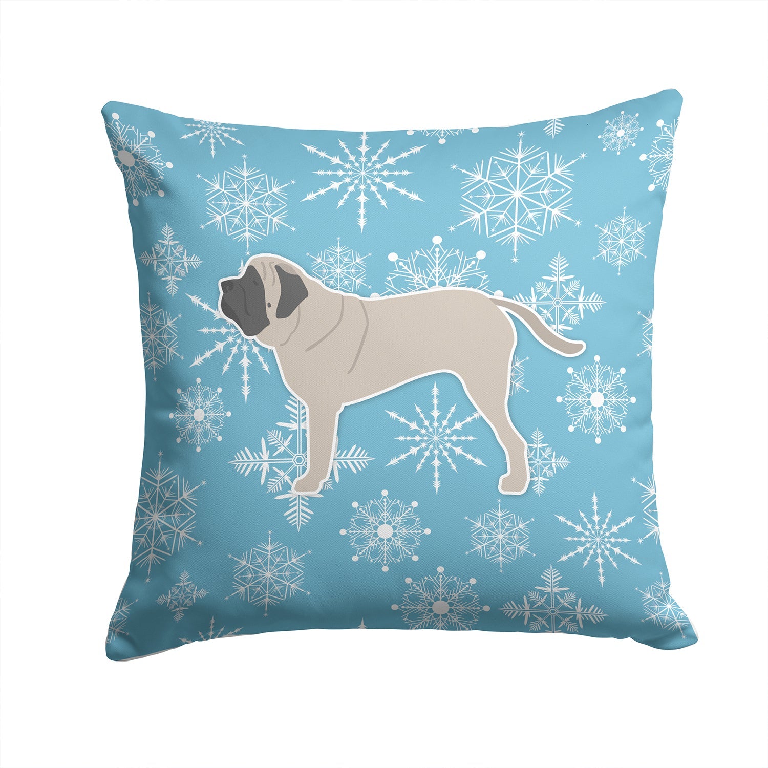 Winter Snowflake English Mastiff Decorative Throw Pillow 14x14 Indoor Outdoor Accent Cushion, Fabric Cover with Insert for Sofa, Bed, Porch & Living Room