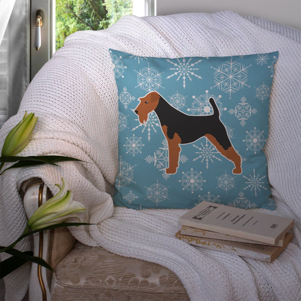 Winter Snowflake Airedale Terrier Decorative Throw Pillow 14x14 Indoor Outdoor Accent Cushion, Fabric Cover with Insert for Sofa, Bed, Porch & Living Room