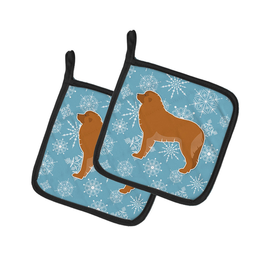 Winter Snowflake Leonberger Pot Holder Set of 2 Heat Resistant Quilted Hot Pads 7.5 x 7.5 Inch, Insulated Kitchen Trivets for Cooking & Baking