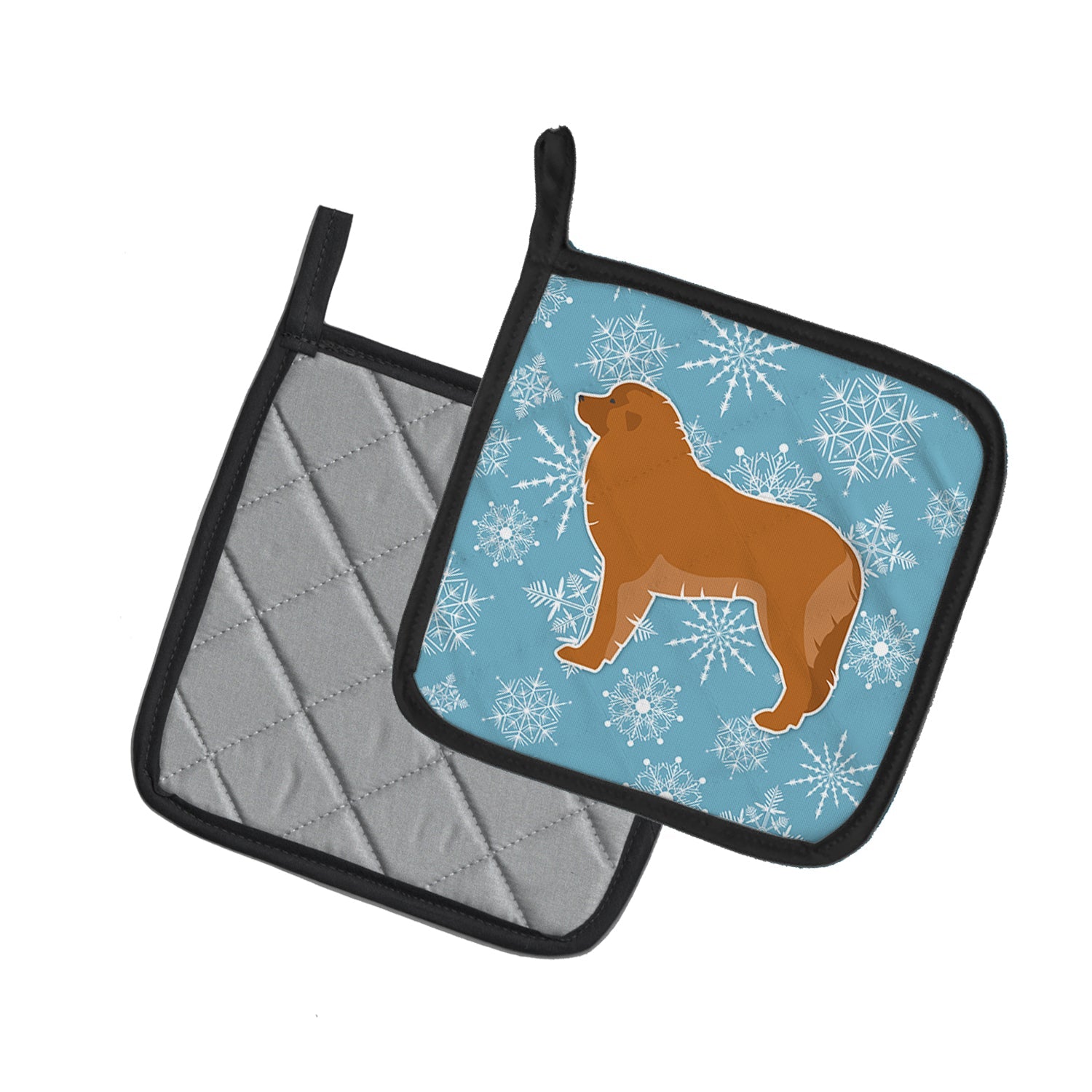 Winter Snowflake Leonberger Pot Holder Set of 2 Heat Resistant Quilted Hot Pads 7.5 x 7.5 Inch, Insulated Kitchen Trivets for Cooking & Baking
