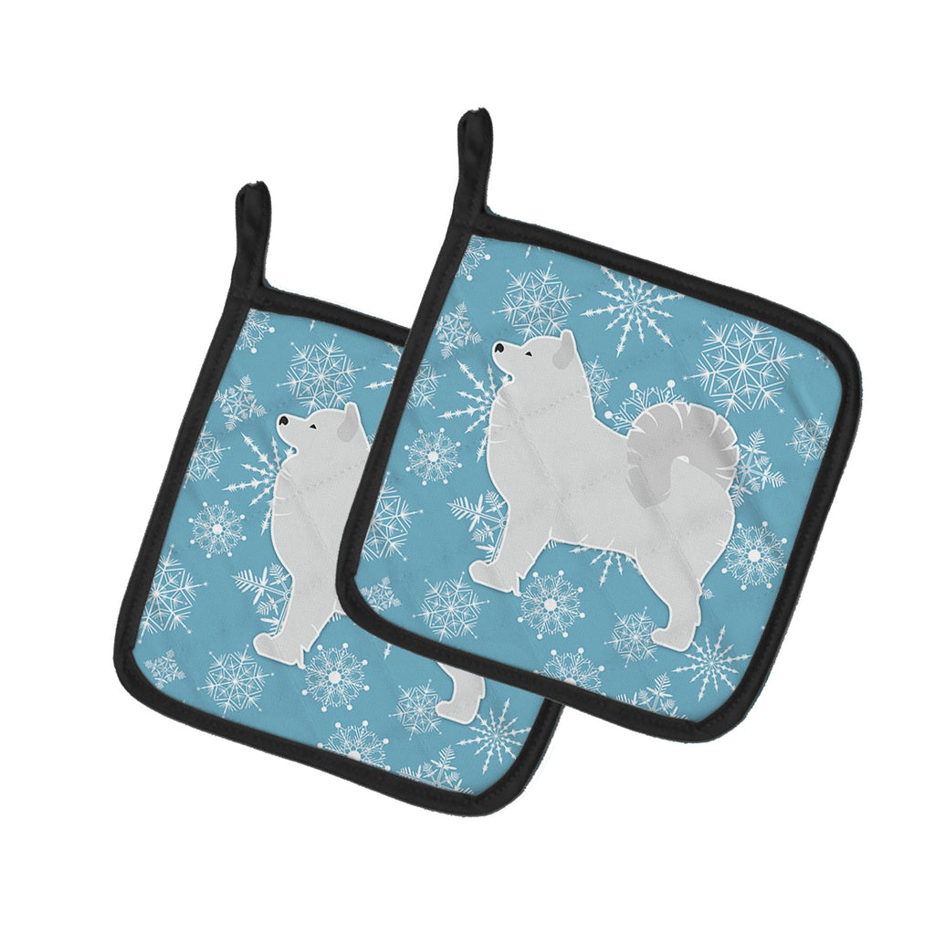 Winter Snowflake Samoyed Pot Holder Set of 2 Heat Resistant Quilted Hot Pads 7.5 x 7.5 Inch, Insulated Kitchen Trivets for Cooking & Baking