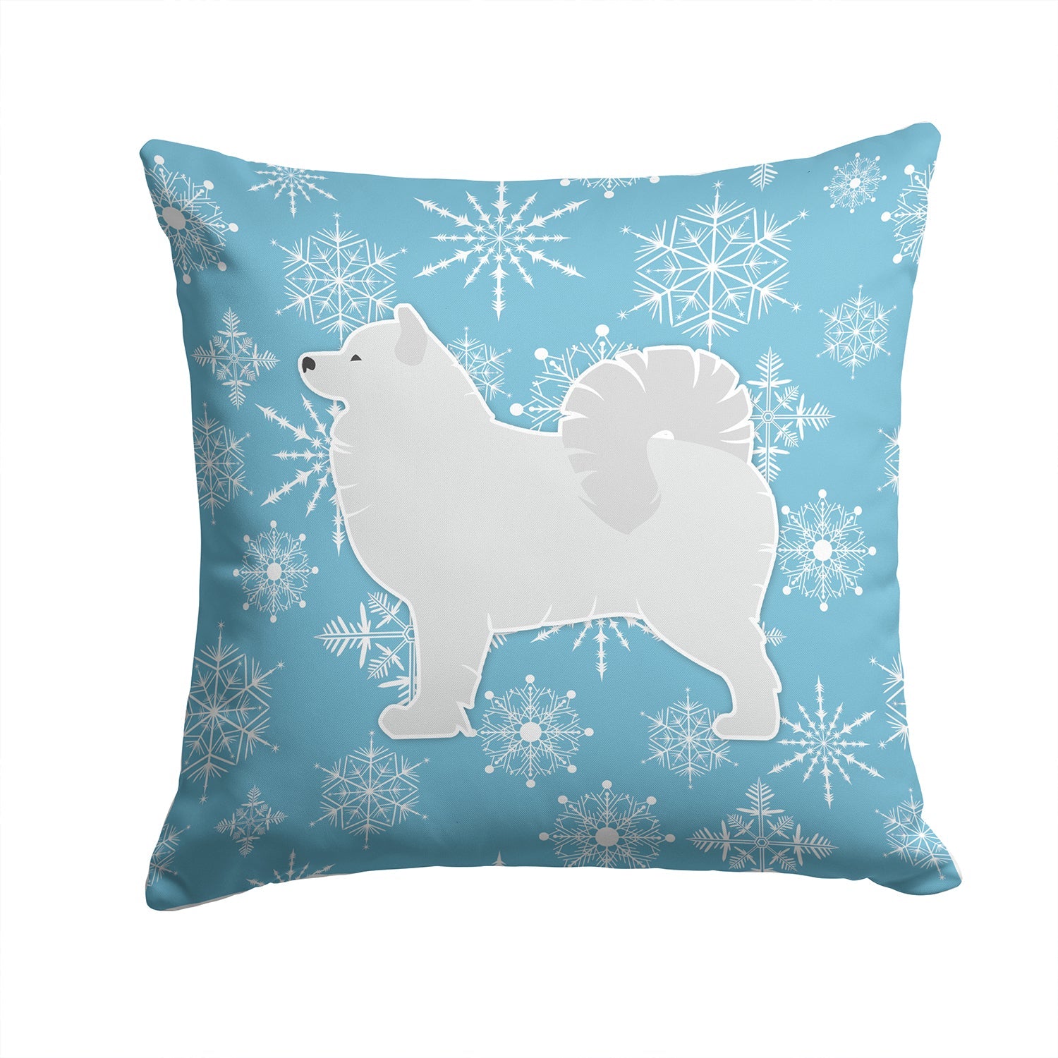 Winter Snowflake Samoyed Decorative Throw Pillow 14x14 Indoor Outdoor Accent Cushion, Fabric Cover with Insert for Sofa, Bed, Porch & Living Room