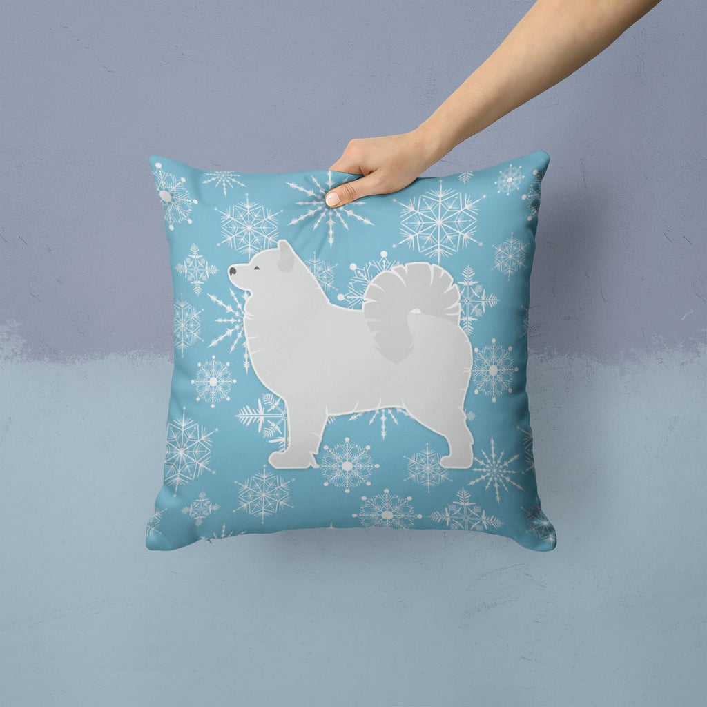 Winter Snowflake Samoyed Decorative Throw Pillow 14x14 Indoor Outdoor Accent Cushion, Fabric Cover with Insert for Sofa, Bed, Porch & Living Room