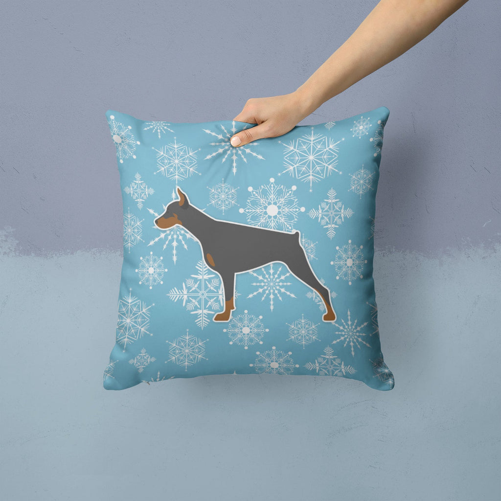 Winter Snowflake Doberman Pinscher Decorative Throw Pillow 14x14 Indoor Outdoor Accent Cushion, Fabric Cover with Insert for Sofa, Bed, Porch & Living Room