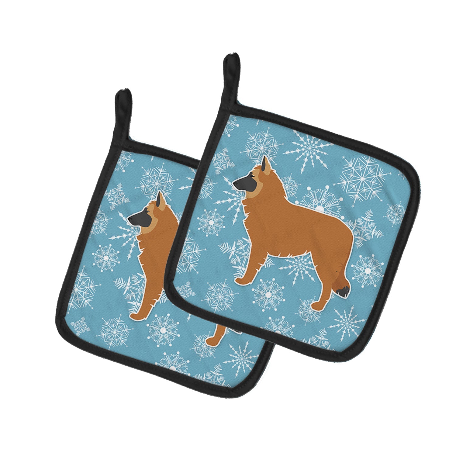 Winter Snowflake Belgian Shepherd Pot Holder Set of 2 Heat Resistant Quilted Hot Pads 7.5 x 7.5 Inch, Insulated Kitchen Trivets for Cooking & Baking
