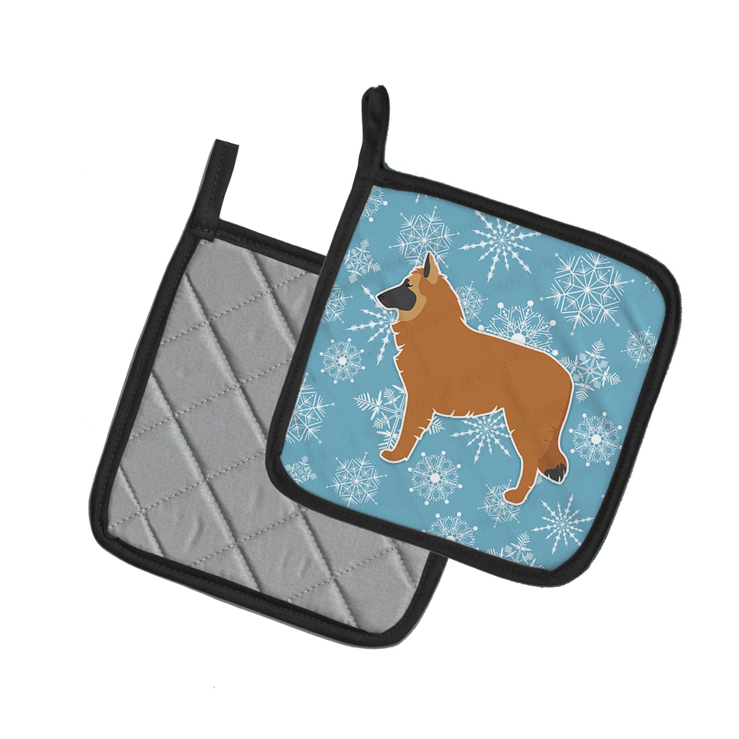 Winter Snowflake Belgian Shepherd Pot Holder Set of 2 Heat Resistant Quilted Hot Pads 7.5 x 7.5 Inch, Insulated Kitchen Trivets for Cooking & Baking