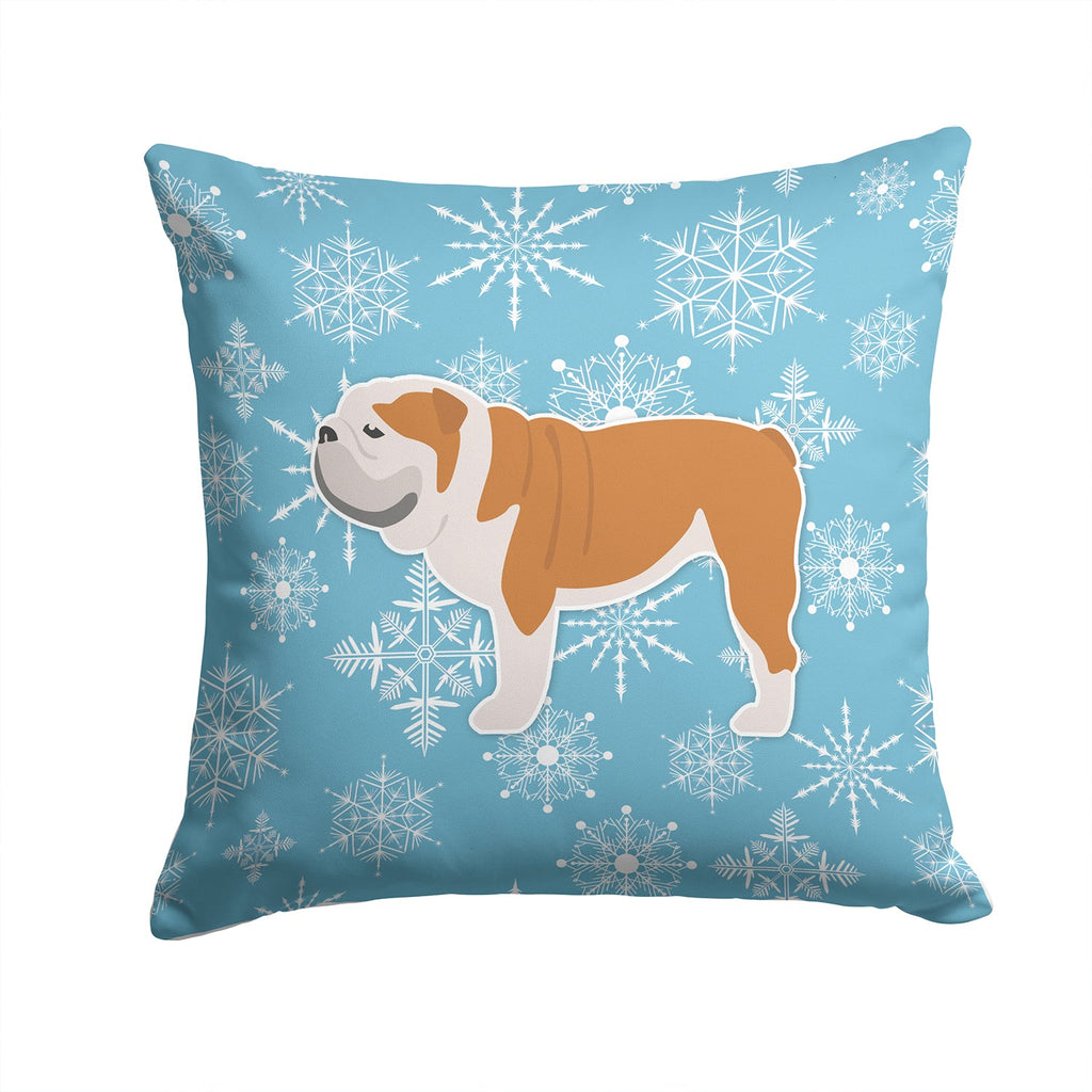 Winter Snowflake English Bulldog Decorative Throw Pillow 14x14 Indoor Outdoor Accent Cushion, Fabric Cover with Insert for Sofa, Bed, Porch & Living Room