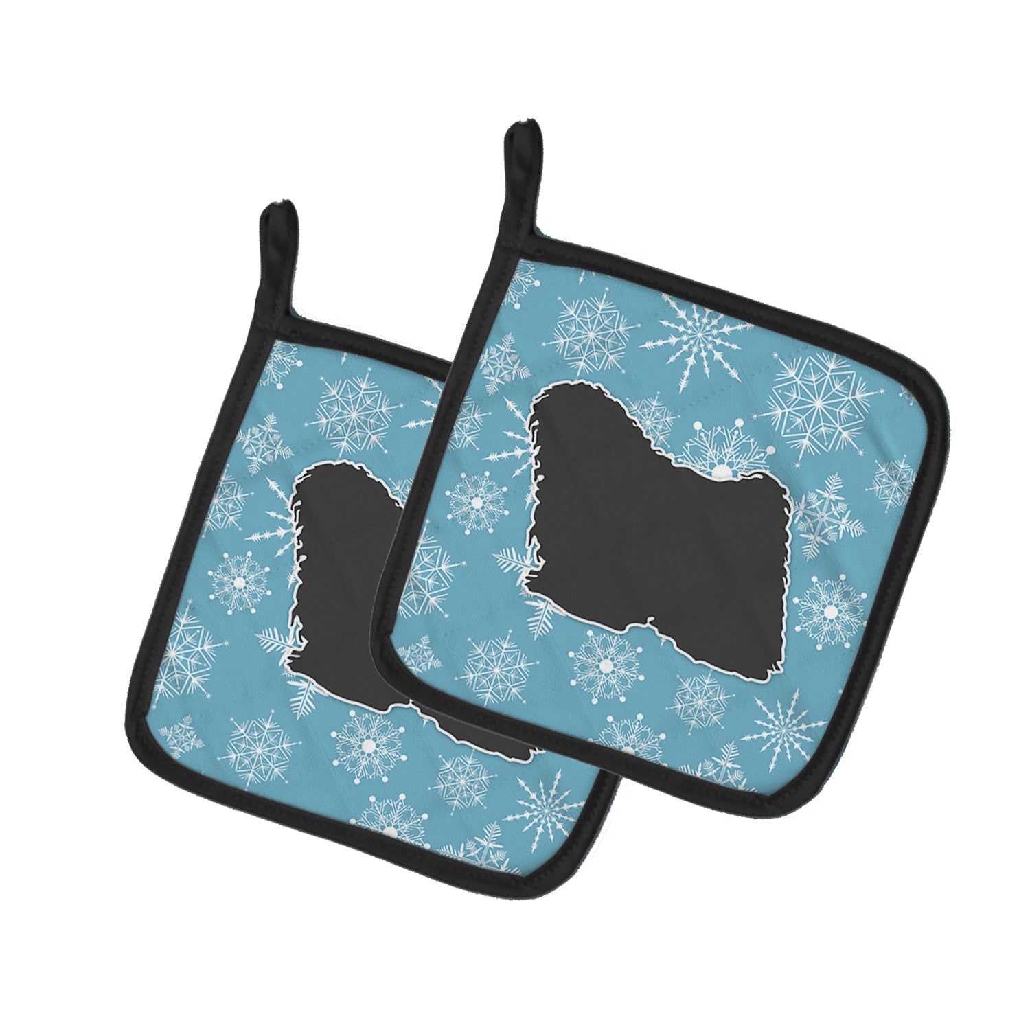 Winter Snowflake Puli Pot Holder Set of 2 Heat Resistant Quilted Hot Pads 7.5 x 7.5 Inch, Insulated Kitchen Trivets for Cooking & Baking