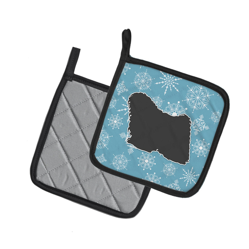 Winter Snowflake Puli Pot Holder Set of 2 Heat Resistant Quilted Hot Pads 7.5 x 7.5 Inch, Insulated Kitchen Trivets for Cooking & Baking
