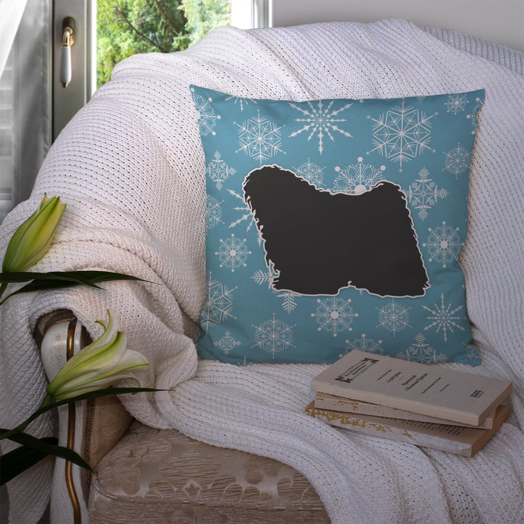 Winter Snowflake Puli Decorative Throw Pillow 14x14 Indoor Outdoor Accent Cushion, Fabric Cover with Insert for Sofa, Bed, Porch & Living Room