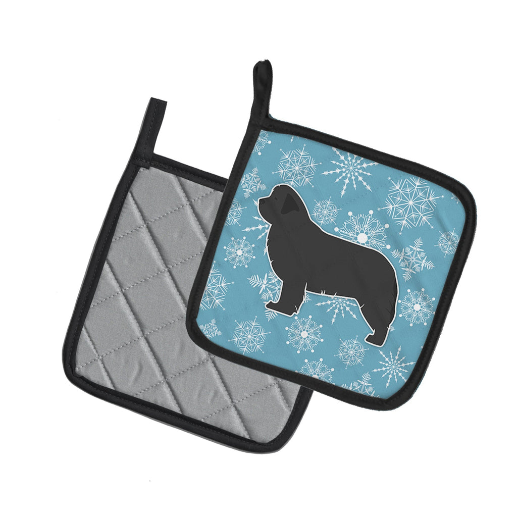 Winter Snowflake Newfoundland Pot Holder Set of 2 Heat Resistant Quilted Hot Pads 7.5 x 7.5 Inch, Insulated Kitchen Trivets for Cooking & Baking