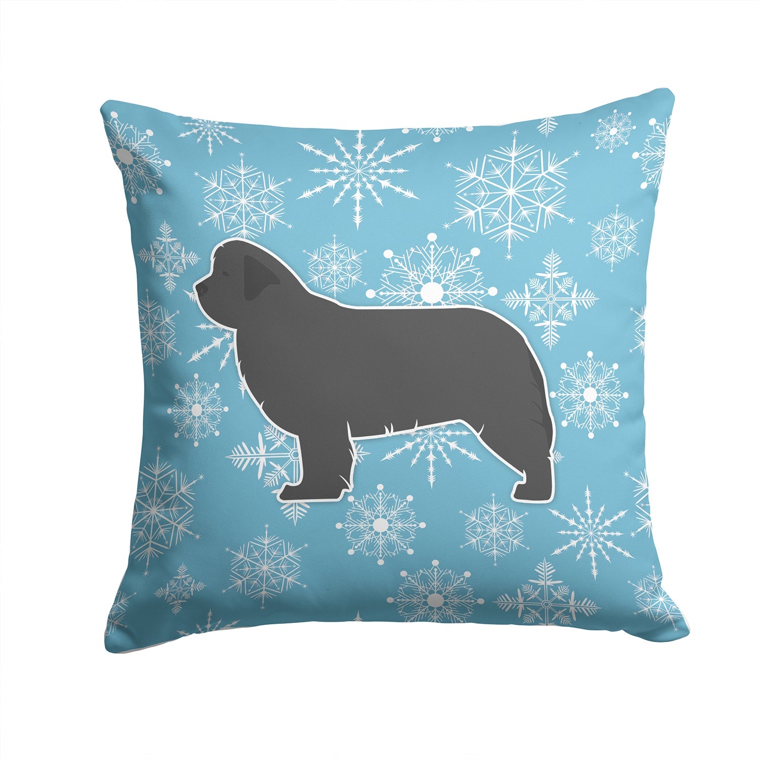Winter Snowflake Newfoundland Decorative Throw Pillow 14x14 Indoor Outdoor Accent Cushion, Fabric Cover with Insert for Sofa, Bed, Porch & Living Room