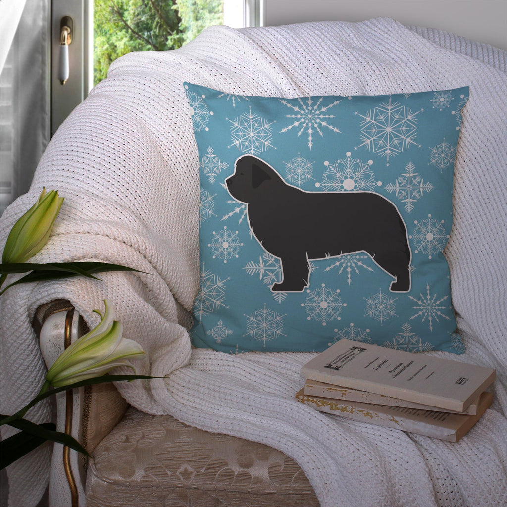 Winter Snowflake Newfoundland Decorative Throw Pillow 14x14 Indoor Outdoor Accent Cushion, Fabric Cover with Insert for Sofa, Bed, Porch & Living Room