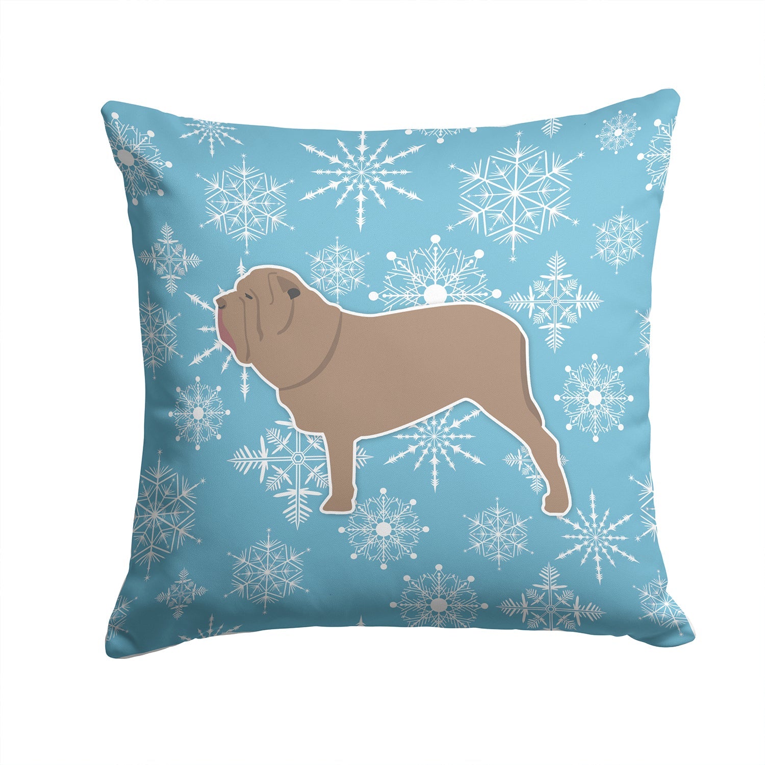 Winter Snowflake Neapolitan Mastiff Decorative Throw Pillow 14x14 Indoor Outdoor Accent Cushion, Fabric Cover with Insert for Sofa, Bed, Porch & Living Room