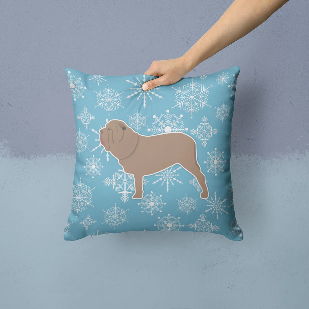 Winter Snowflake Neapolitan Mastiff Decorative Throw Pillow 14x14 Indoor Outdoor Accent Cushion, Fabric Cover with Insert for Sofa, Bed, Porch & Living Room
