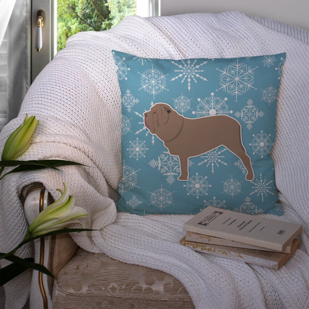 Winter Snowflake Neapolitan Mastiff Decorative Throw Pillow 14x14 Indoor Outdoor Accent Cushion, Fabric Cover with Insert for Sofa, Bed, Porch & Living Room