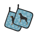 Winter Snowflake Rottweiler Pot Holder Set of 2 Heat Resistant Quilted Hot Pads 7.5 x 7.5 Inch, Insulated Kitchen Trivets for Cooking & Baking