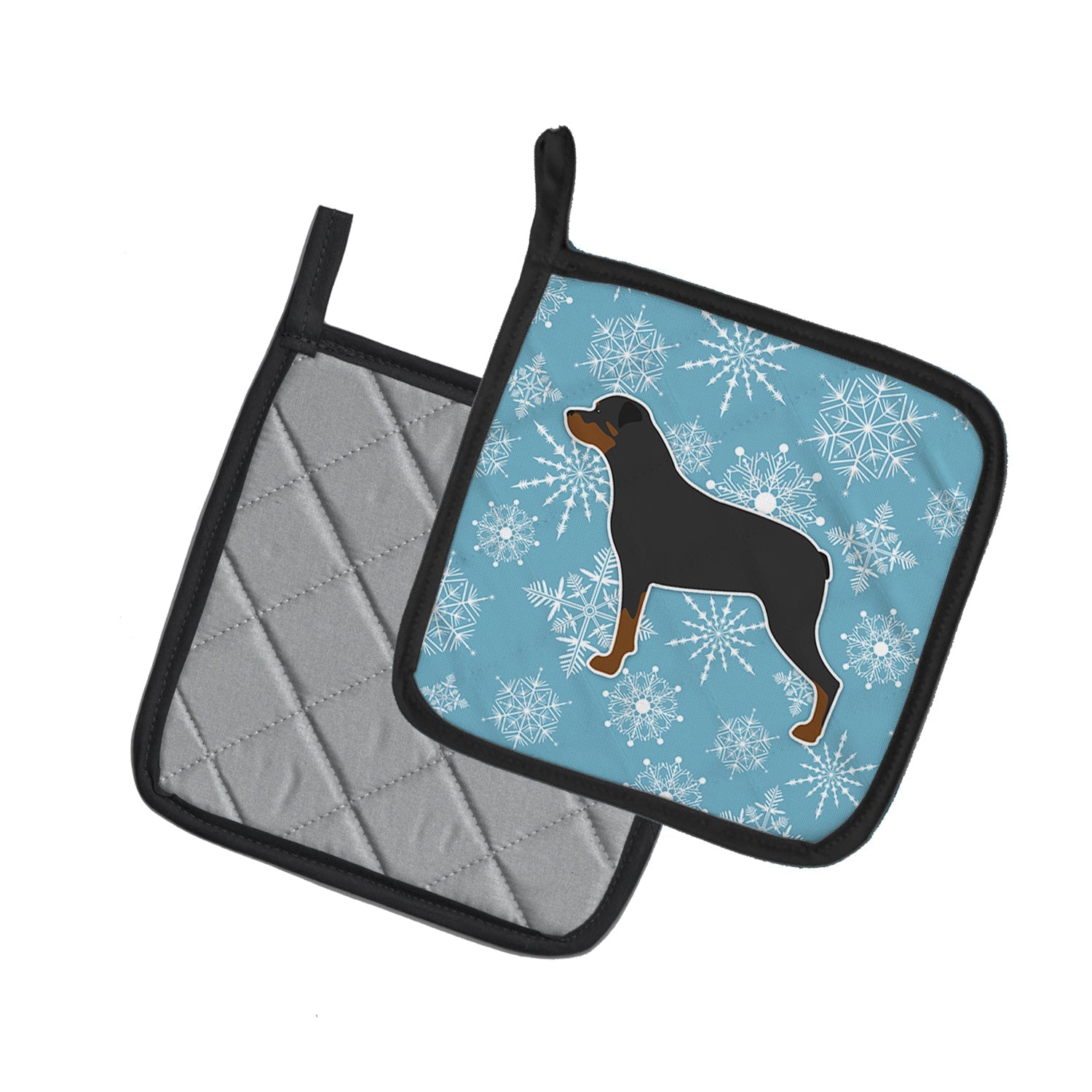 Winter Snowflake Rottweiler Pot Holder Set of 2 Heat Resistant Quilted Hot Pads 7.5 x 7.5 Inch, Insulated Kitchen Trivets for Cooking & Baking