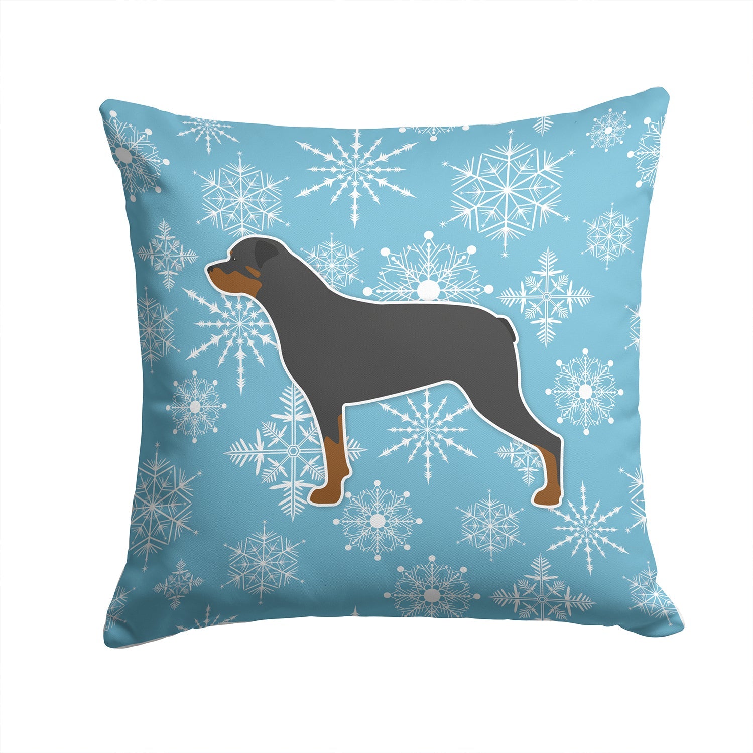 Winter Snowflake Rottweiler Decorative Throw Pillow 14x14 Indoor Outdoor Accent Cushion, Fabric Cover with Insert for Sofa, Bed, Porch & Living Room