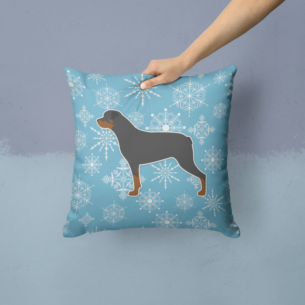 Winter Snowflake Rottweiler Decorative Throw Pillow 14x14 Indoor Outdoor Accent Cushion, Fabric Cover with Insert for Sofa, Bed, Porch & Living Room