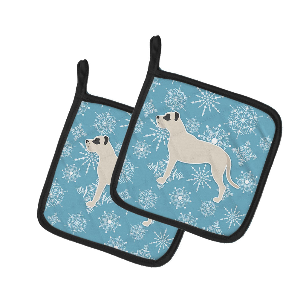 Winter Snowflake Dogo Argentino Pot Holder Set of 2 Heat Resistant Quilted Hot Pads 7.5 x 7.5 Inch, Insulated Kitchen Trivets for Cooking & Baking