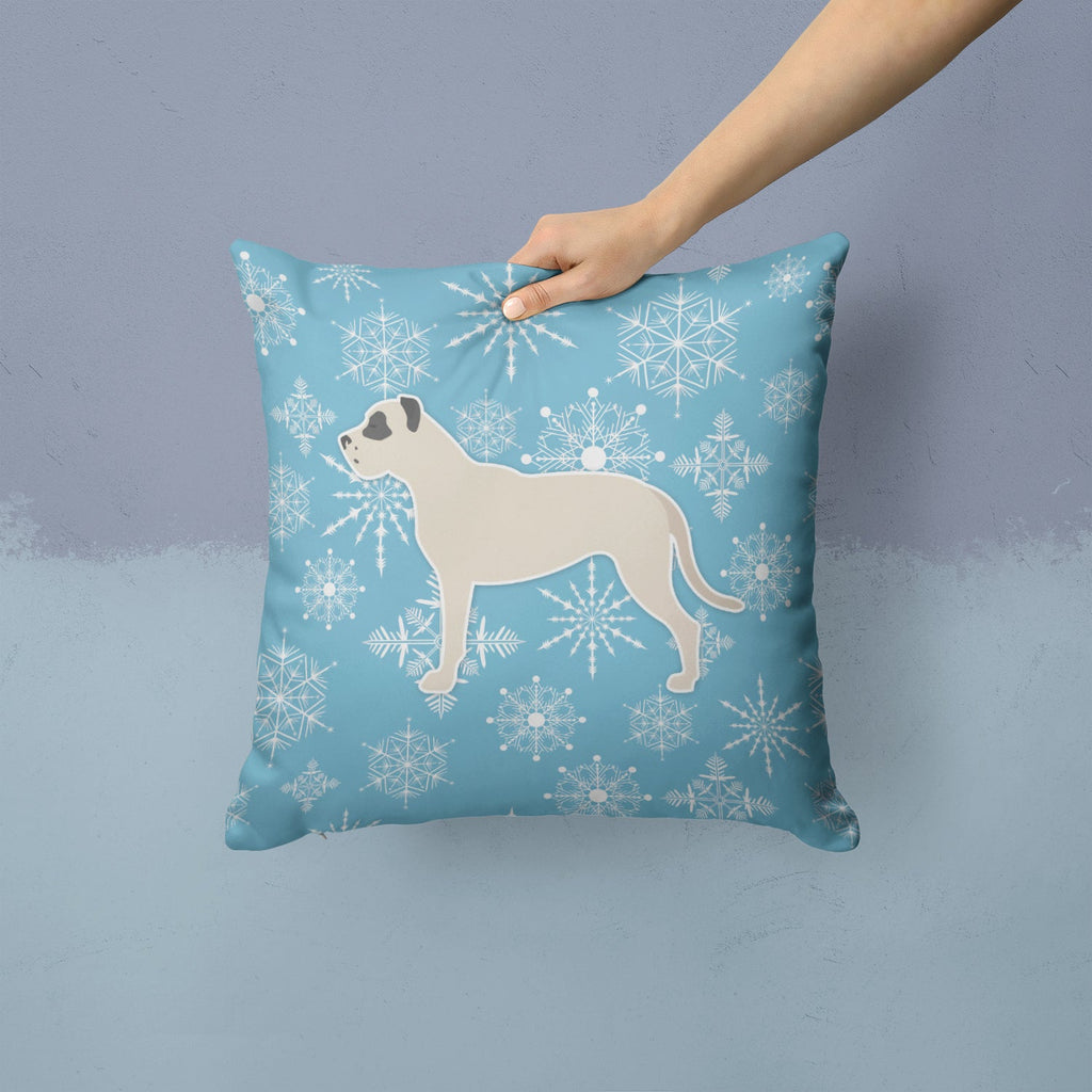 Winter Snowflake Dogo Argentino Decorative Throw Pillow 14x14 Indoor Outdoor Accent Cushion, Fabric Cover with Insert for Sofa, Bed, Porch & Living Room