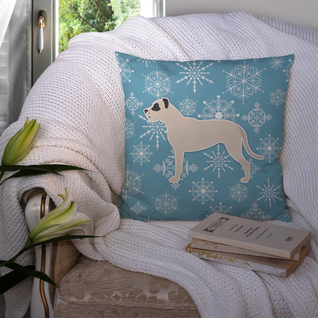 Winter Snowflake Dogo Argentino Decorative Throw Pillow 14x14 Indoor Outdoor Accent Cushion, Fabric Cover with Insert for Sofa, Bed, Porch & Living Room