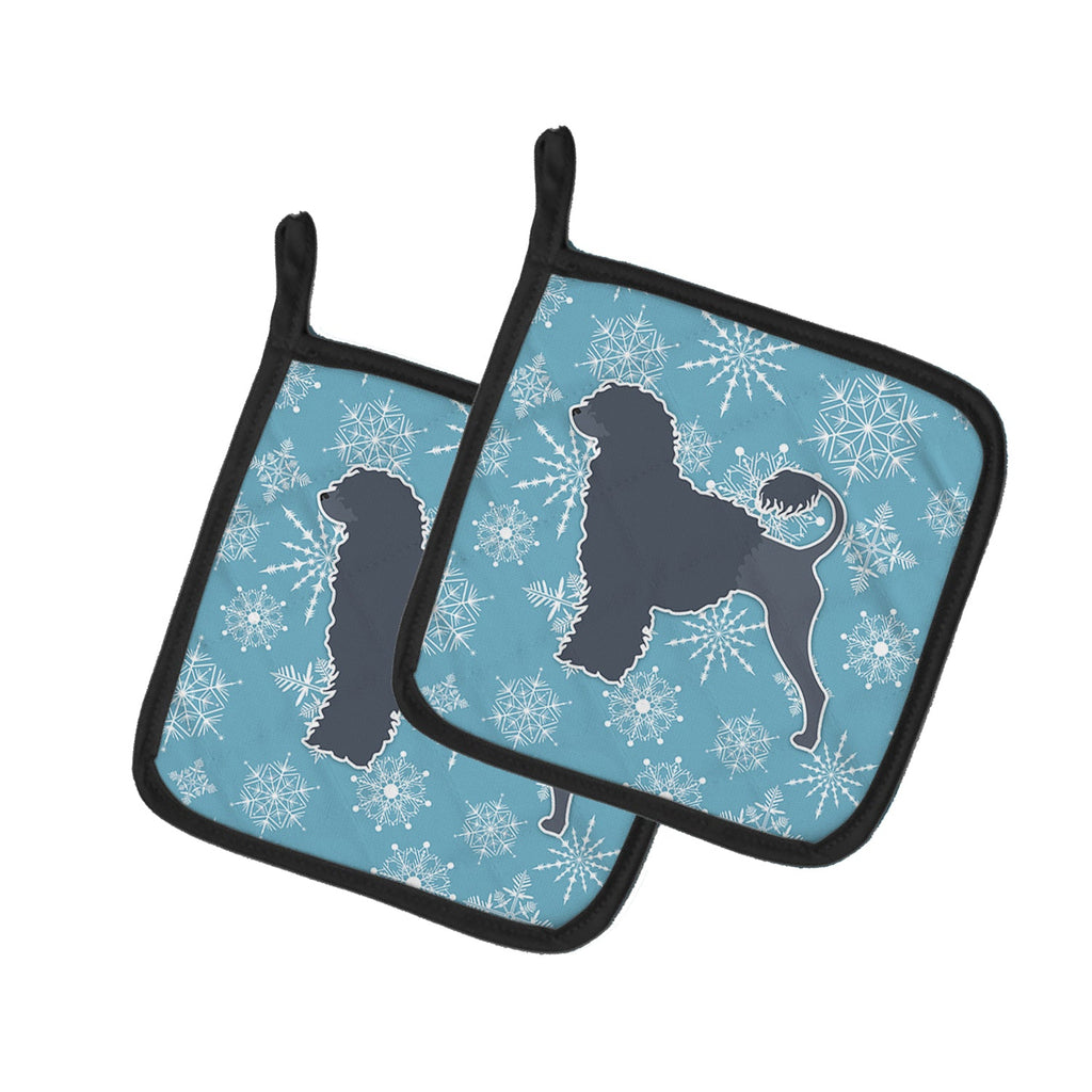 Winter Snowflake Portuguese Water Dog Pot Holder Set of 2 Heat Resistant Quilted Hot Pads 7.5 x 7.5 Inch, Insulated Kitchen Trivets for Cooking & Baking
