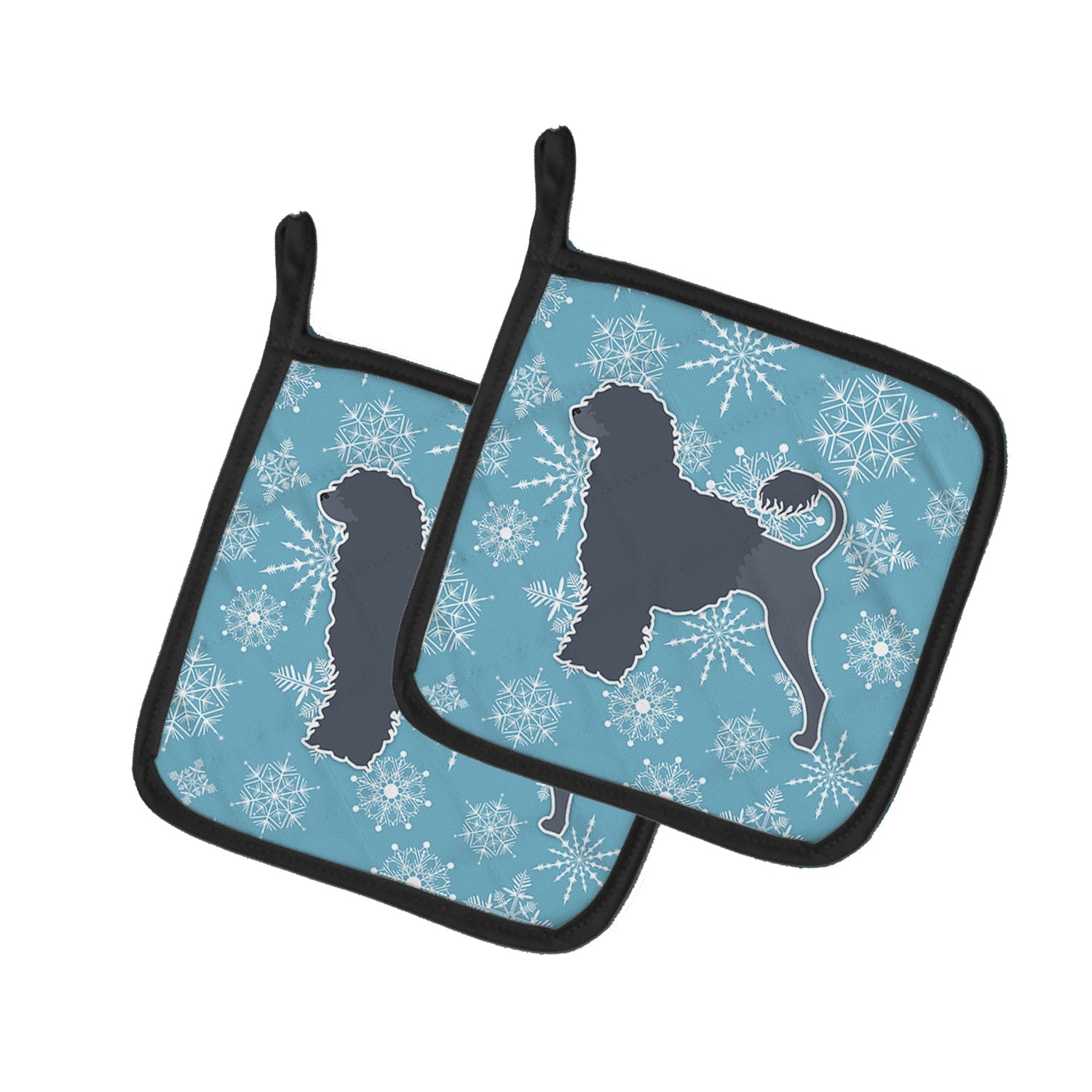 Winter Snowflake Portuguese Water Dog Pot Holder Set of 2 Heat Resistant Quilted Hot Pads 7.5 x 7.5 Inch, Insulated Kitchen Trivets for Cooking & Baking