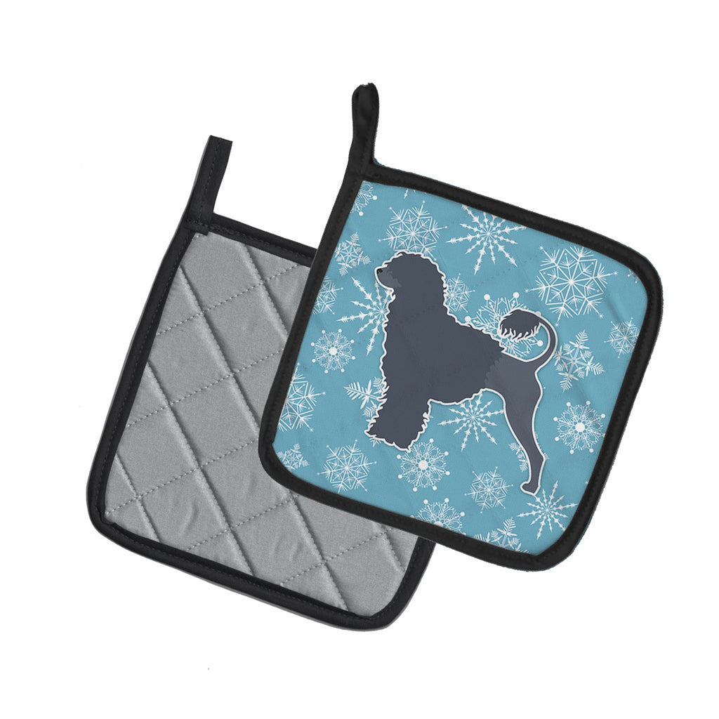 Winter Snowflake Portuguese Water Dog Pot Holder Set of 2 Heat Resistant Quilted Hot Pads 7.5 x 7.5 Inch, Insulated Kitchen Trivets for Cooking & Baking