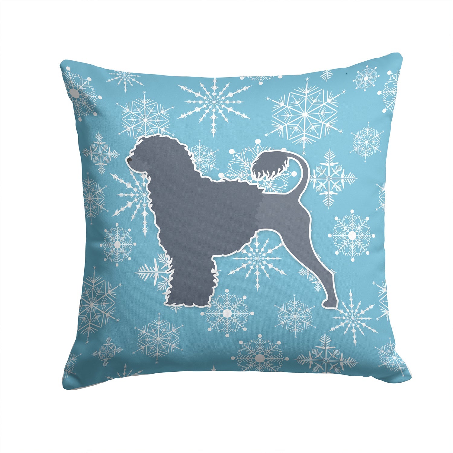 Winter Snowflake Portuguese Water Dog Decorative Throw Pillow 14x14 Indoor Outdoor Accent Cushion, Fabric Cover with Insert for Sofa, Bed, Porch & Living Room