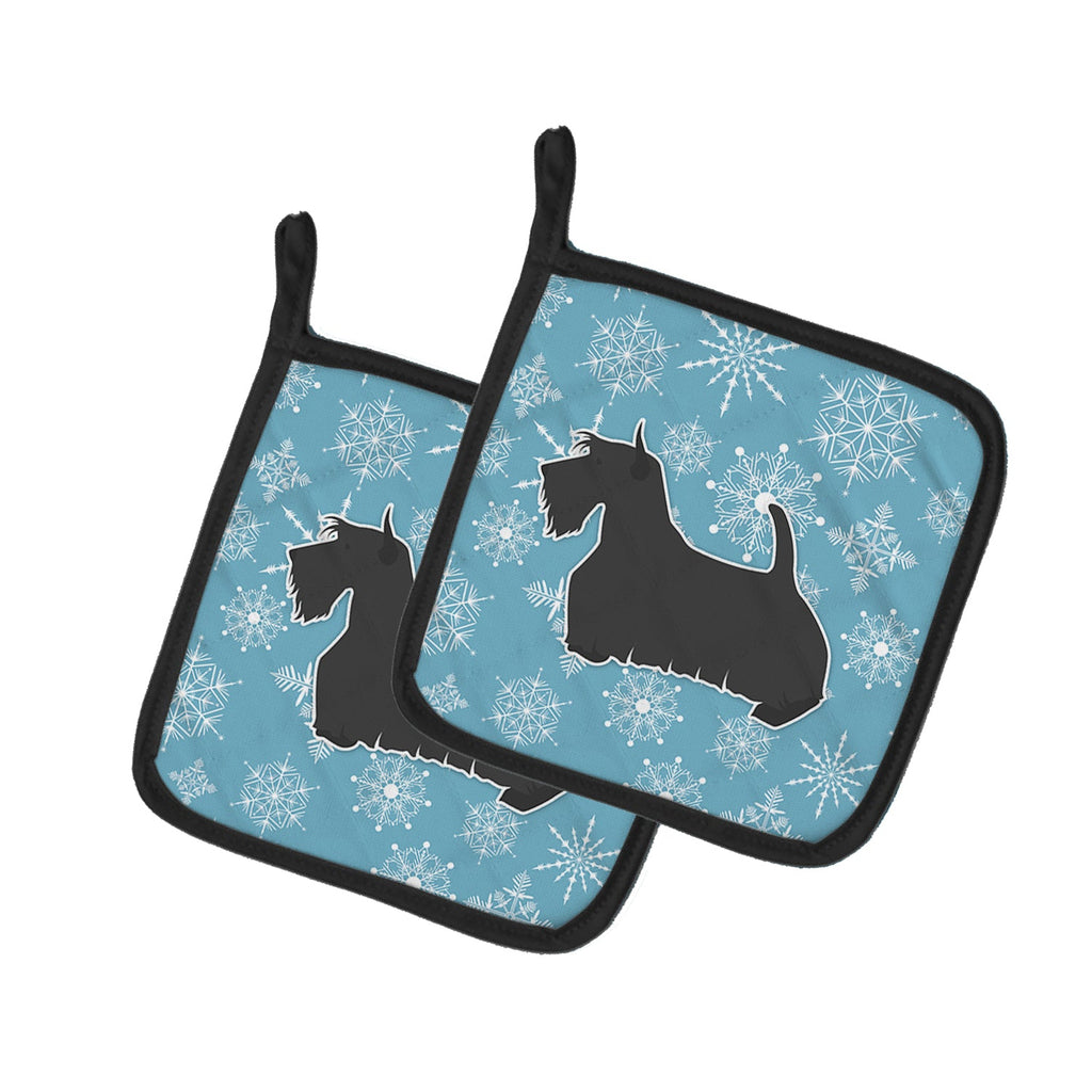 Winter Snowflake Scottish Terrier Pot Holder Set of 2 Heat Resistant Quilted Hot Pads 7.5 x 7.5 Inch, Insulated Kitchen Trivets for Cooking & Baking