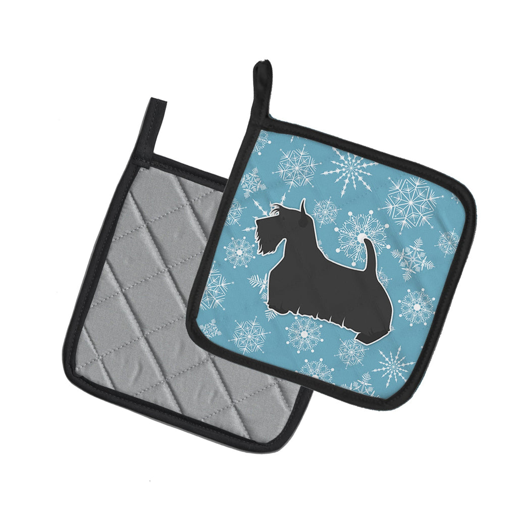 Winter Snowflake Scottish Terrier Pot Holder Set of 2 Heat Resistant Quilted Hot Pads 7.5 x 7.5 Inch, Insulated Kitchen Trivets for Cooking & Baking