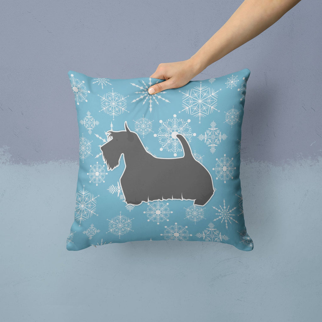 Winter Snowflake Scottish Terrier Decorative Throw Pillow 14x14 Indoor Outdoor Accent Cushion, Fabric Cover with Insert for Sofa, Bed, Porch & Living Room
