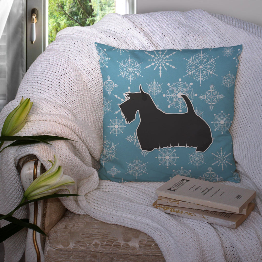 Winter Snowflake Scottish Terrier Decorative Throw Pillow 14x14 Indoor Outdoor Accent Cushion, Fabric Cover with Insert for Sofa, Bed, Porch & Living Room