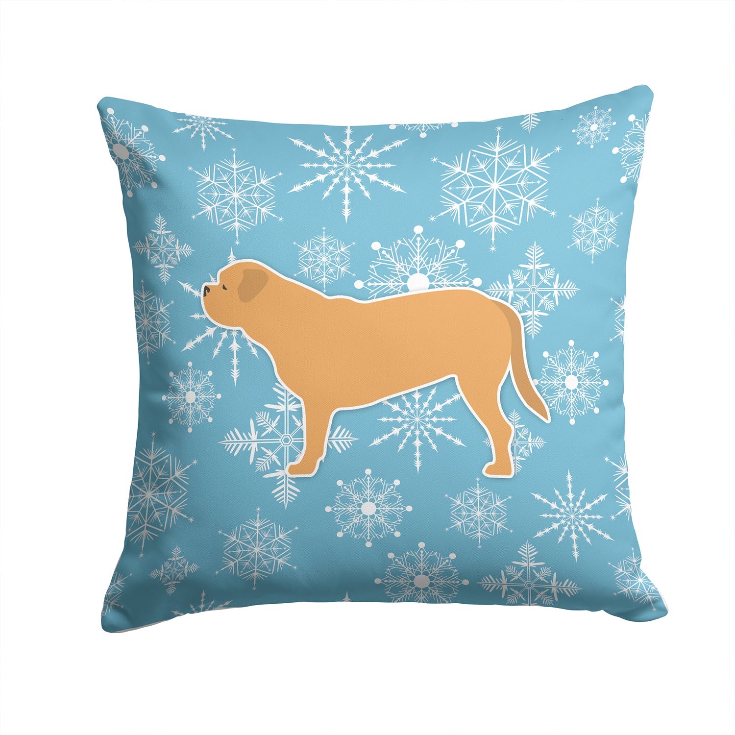 Winter Snowflake Dogue de Bordeaux Decorative Throw Pillow 14x14 Indoor Outdoor Accent Cushion, Fabric Cover with Insert for Sofa, Bed, Porch & Living Room